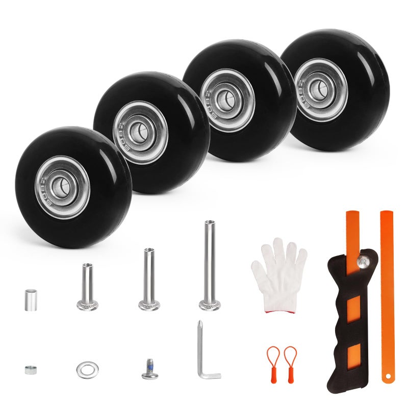 ASUNTOM Luggage Wheels Replacement Kit 4PC Diameter 1.6in/40mm Thick 0.7in/17mm PU Wheels with Ball Bearing 3 Size Axles Full Set Repair Tool for Suitcase Trolley Bag Draw-bar Travel Box - Image 1